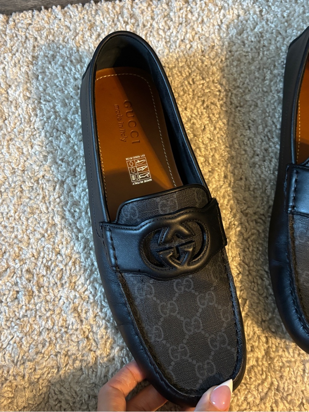 Gucci Black GG Canvas & Leather Slip-On Loafers with Interlocking G - Picture 4 of 11